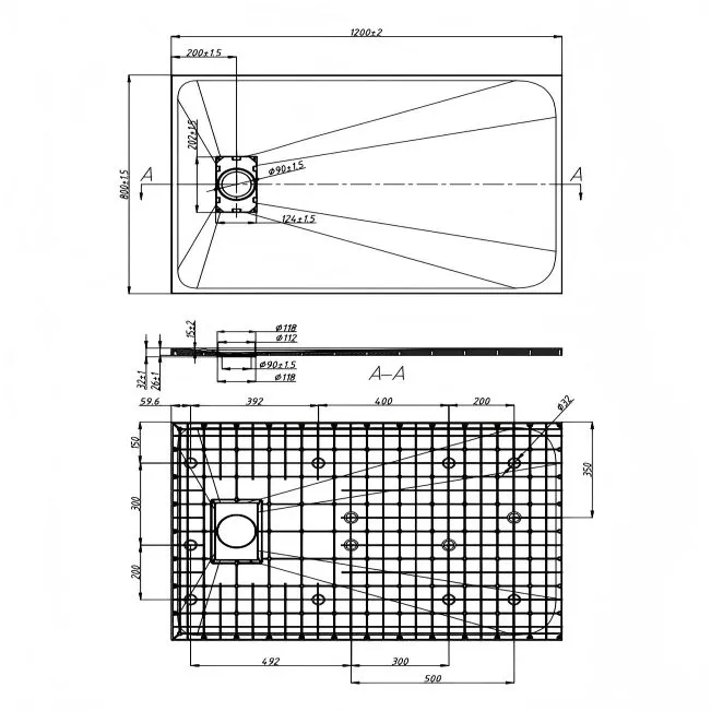 120×80cm shower base draft